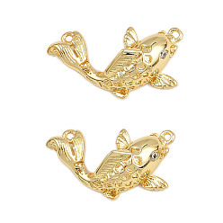 Настоящее золото 18K Латунные микро проложить кубического циркония подвески, рыбы прелести, стойки покрытие, долговечный, без свинца и без кадмия, реальный 18 k позолоченный, 12x20.5x6.5 мм, отверстие : 0.9~1 мм