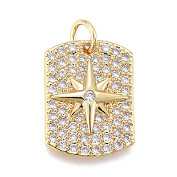Golden Messing micro pave klare zirkonia anhänger, mit Ringe springen, langlebig überzogen, Rechteck mit Stern, golden, 17x12.5x2.5 mm, Ringe springen: 5x1 mm, Innendurchmesser: 3 mm