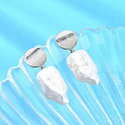 Платина Натуральные барочные жемчужины, серьги-гвоздики с жемчугом кеши для женщин, с  латунными крючками для серег, самородки, платина, 36~36.5x13~13.5 мм