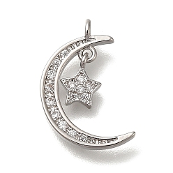 Платина Стойка металлическая латунная микропрофилированная кубическая циркония подвески, без кадмия, без никеля и без свинца, долговечный, Луна и звезды, платина, 17x11.5x1.5 мм, отверстие : 1.6 мм
