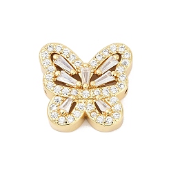 Настоящее золото 18K Латунные микро проложить кубического циркония бусы, бабочка, без свинца и без кадмия, долговечный, реальный 18 k позолоченный, 18x19x6 мм, отверстие : 2 мм