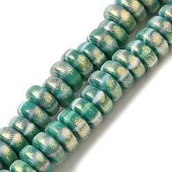 Светлый Морско-зеленый Полимерной глины ручной работы бисер нитей, с блеском порошок, рондель, светло-зеленый, 7~7.5x3~3.5 мм, отверстие : 1.6 мм, около 116~118 шт / нитка, 15.55~15.94'' (39.5~40.5 см)