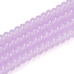 Сливовый Имитация нефритовые четки стекла, прозрачные бусины-рондели, окрашенные в технике выпечки, слива, 8~8.5x4.5~5 мм, отверстие : 1.2 мм, около 159~164 шт / нитка, 30.71~31.50 дюйм (78~80 см)