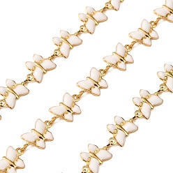 Белый Латунные эмалевые цепочки-бабочки, пайки, долговечный, с катушкой, золотые, белые, ссылка: 6x11x1 mm, около 32.81 футов (10 м) / рулон