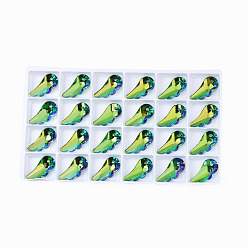 Зеленый Заостренные стеклянные подвески со стразами, граненые, крыло, зелёные, 20x10x5 мм, отверстие : 1.6 мм