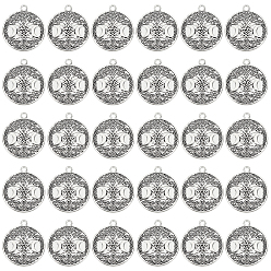 Античное Серебро Тибетский стиль полые литые подвески, без свинца и без кадмия, плоская круглая богиня тройной луны, языческие украшения, античное серебро, 39x34x2.5 мм, отверстие : 3 мм, 30 шт / коробка