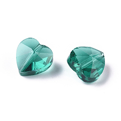 Teal Transparent Glass Beads, Faceted, Heart, Teal, 10x10x7mm, Hole: 1~1.2mm