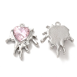 Misty Rose Alloy Pendant, with Glass, Platinum, Lead Free & Cadmium Free, Melting Heart Charm, Misty Rose, 24x20.5x6mm, Hole: 1.6mm