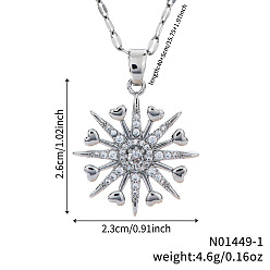 Платина Элегантные винтажные латунные паве прозрачные кубические цирконии сердце снежинка романтические ожерелья с подвеской для женщин, платина, 15.75 дюйм (40 см)