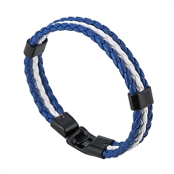 Marine Blue PU Leather Triple Layer Multi-strand Bracelets, with Alloy Clasp, Marine Blue, 8-1/8 inch(20.5cm)