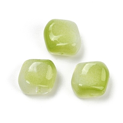 Желто-Зеленый Прозрачные стеклянные бусины, самородки, спекающийся лак, желто-зеленый, 10.5x12x8 мм, отверстие : 1 мм