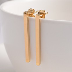 Golden 304 Stainless Steel Stud Earrings, Hypoallergenic Earrings, Rectangle, Golden, 15x2mm, Pin: 0.8mm