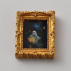 Ghost Прямоугольная фоторамка из смолы в стиле Хэллоуина, аксессуары для кукольных домиков, призрак, 29x24x7 мм