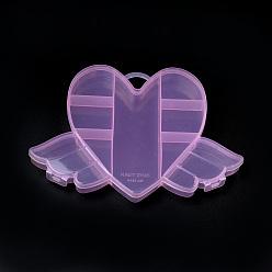 Pink Flying Heart Plastic Bead Storage Containers, 9 Compartments, Pink, 12x17.5x2cm