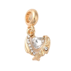 Золотой Подвеска из сплава с кристаллами и стразами в европейском стиле, подвески в виде сердечек с большими отверстиями, без кадмия, без никеля и без свинца, золотые, 27 мм, отверстие : 5 мм