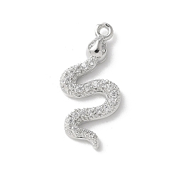 Платина Латунные микропаве прозрачные подвески с фианитом, без кадмия, без никеля и без свинца, змеиные чары, платина, 18.5x8.5x2 мм, отверстие : 1 мм
