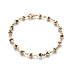 Черный Ионное покрытие (ip) 304 браслеты из нержавеющей стали, с застежками эмали и когтя омара, сердце, золотые, чёрные, 8-1/8 дюйм (20.7 см)