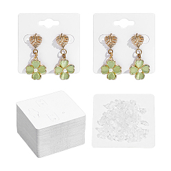 White 200Pcs Square Paper Earring Display Cards, with 200Pcs Plastic Ear Nuts, White, Card: 5x5x0.05cm