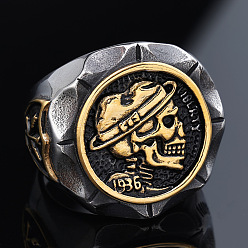 Античное Золото Хэллоуин 304 Кольца из нержавеющей стали для мужчин, череп, античное золото , размер США 9 (18.9 мм)