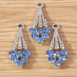 Light Sapphire Alloy Rhinestone Pendants, Platinum, Light Sapphire, 28x16mm, 10pcs/set