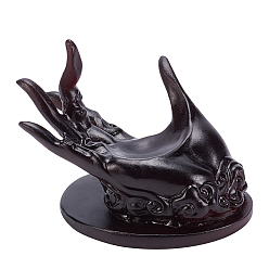 Coffee Resin Crystal Ball Display Pedestal, Rings Dislpay Stand, Buddha's Hand Shape, Coffee, 102x64x77.5mm