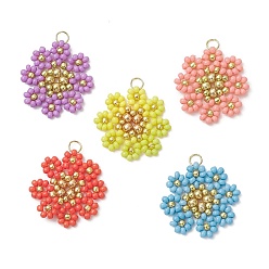 (52) Непрозрачная лаванда Подвески-цветы из стеклянных бус, с 304 нержавеющей стали, реальный 18 k позолоченный, разноцветные, 22~23x22~23x3 мм, Перейти кольцо: 4x0.5 мм, отверстие : 3 мм