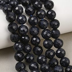 Blue Goldstone Synthetic Blue Goldstone Beads Strands, Round, Faceted, 9.5~10mm, Hole: 1.3mm, about 38~39pcs/strand, 14.09''~14.37''(35.8~36.5cm)