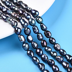 Прусский Синий Нити из натурального культивированного пресноводного жемчуга, двух сторон полированной, окрашенные, берлинская лазурь, 7~11x6~7x5~7 мм, отверстие : 0.6 мм, около 41 шт / нитка, 13.19~13.39'' (33.5 см)