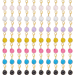 (52) Непрозрачная лаванда 70 шт. 7 цвета сплав эмаль плоская круглая подвеска с улыбающимся лицом украшения, с карабин-лобстерами , золотые, разноцветные, 37 мм, 10 шт / цвет