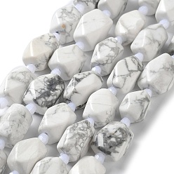 Howlite Natural Howlite Beads Strands, with Seed Beads, Faceted, Rhombus, 12~15x9~12x9~12mm, Hole: 1~1.2mm, about 20~21pcs/strand, 15.20~15.51 inch(38.6~39.4cm)