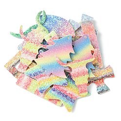 Mixed Color PU Leather Big Pendants, with Sequins/Paillette, Mixed Shapes, Mixed Color, 35~60.5x15~54x1~2mm, Hole: 1.2~3mm