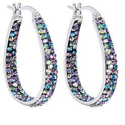 Разноцветный Серьги-кольца из латуни с кубическим цирконием в форме слезы, платина, красочный, 33x25 мм