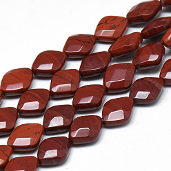 Rotem Jaspis Natürliche rote Jaspis Perlen Stränge, facettiert, Karo, 13x10x5 mm, Bohrung: 1 mm, ca. 16 Stk. / Strang, 7.8 Zoll