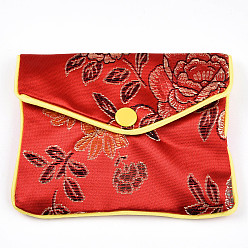 Красный Вышивка дамасской тканью мешочков, с кнопкой и молнией, небольшие подарочные пакеты для украшений, красные, 7.8x9.9 см