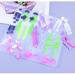 Белый Силиконовые формы для подвесок неправильной формы своими руками, формы для литья смолы, для уф-смолы, изготовление ювелирных изделий из эпоксидной смолы, белые, 144x154x4 мм, отверстие : 2 мм, внутренний диаметр: 8~42.5x5~26 мм