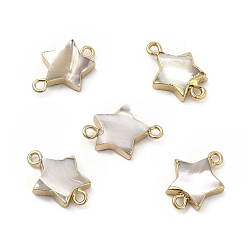 Light Gold Natural Trochus Shell Connector Charms, Star Links with Brass Double Loops, Light Gold, 17~19x13x3~4mm, Hole: 1.8mm