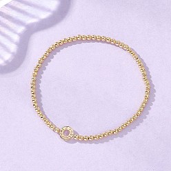 Настоящее золото 18K Латунные круглые бусины эластичные браслеты, браслеты для женщин, кольцо с слово любовь, реальный 18 k позолоченный, бусина : 3 mm, внутренний диаметр: 2-1/8 дюйм (5.5 см)