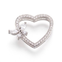 Платинированный Латунные микро проложить кубического циркония многожильных ссылки, без свинца, без кадмии и без никеля, долговечный, сердце с бабочкой, прозрачные, Реальная платина, 16x20x5.5 мм, отверстие : 1~1.5 мм