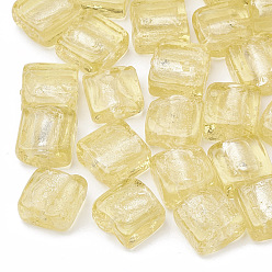 Шампанско-Желтый Бусины ручной работы бусины серебряной фольгой, квадратный, шампанское желтый, 20x20x6 мм