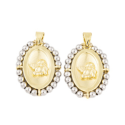 Настоящее золото 18K Стойки обшивки латунные подвески, без кадмия и без свинца, долговечный, овальные, реальный 18 k позолоченный, 25.5x18.5x3 мм, отверстие : 4x3 мм