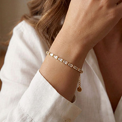 Clear 304 Stainless Steel Pave Rectangle Cubic Zirconia Tennis Bracelets for Women, Real 18K Gold Plated, Clear, 6.89 inch(17.5cm)