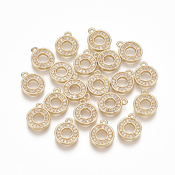 Letter O Brass Cubic Zirconia Charms, Letter, Clear, Real 18K Gold Plated, Letter.O, 10x8x1.5mm, Hole: 1mm