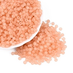 Salmon Foncé Perles de rocaille en verre transparent dépoli fgb, ronde, trou rond, teint et cœur, saumon noir, 4~4.5x3~3.5mm, Trou: 1.4~1.5mm, environ 7500 pcs / livre