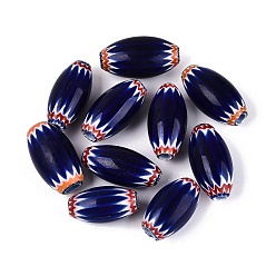Azul de Medianoche Cuentas de barril de vidrio millefiori hechas a mano, cuentas de chevrón, azul medianoche, 49~52x23~26 mm, agujero: 3~10 mm
