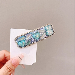 Аквамарин Заколки для волос со стеклянными и искусственными жемчужинами, прямоугольные, аквамарин, 80x25 мм