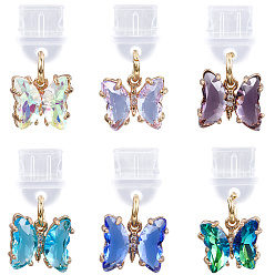 (52) Непрозрачная лаванда 6шт пластиковые мобильные пылезащитные заглушки, бабочка, с латунной стеклянными подвесками, разноцветные, 29 мм, 6 шт / комплект