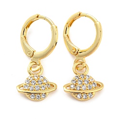 Plaqué 18K Or Véritable Boucles d'oreilles à levier en forme de planète, placage en laiton, micro pavé, zircone cubique, plaqué longue durée, sans cadmium et sans plomb, réel 18 k plaqué or, 23.5x10.5mm
