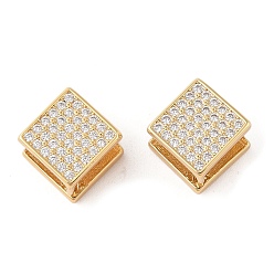 Настоящее золото 18K Серьги-кольца из латуни с микропаве и прозрачным циркониевым покрытием для женщин, без кадмия и без свинца, долговечный, ромб, реальный 18 k позолоченный, 15x11 мм