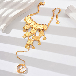 Настоящее золото 18K Браслеты с кольцами из латуни для женщин, плоско-круглые, реальный 18 k позолоченный, внутренний диаметр: 7-1/8 дюйм (18 см)