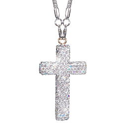 Белый Подвеска в виде креста из полимерной глины со стразами, цепочка из сплава., платина, белые, 13.11 дюйм (33.3 см)
